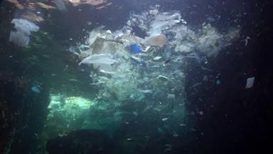 塑料垃圾碎片浮动水下<strong>海洋污染</strong>塑料碎片水杀死野生动物黑色的海布尔加里
